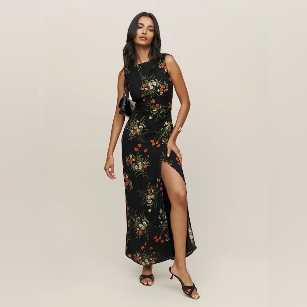 Reformation Ledger Black Floral Midi Dress
